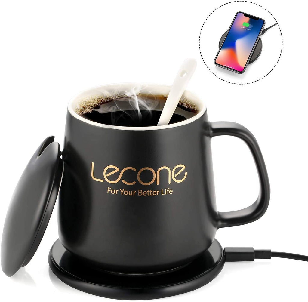 Coffee Mug Warmer with Wireless Charger for Desk,Heated Coffee Mug with 15W  Wireless Charging,USB Auto Shut Off Tea Warmer 