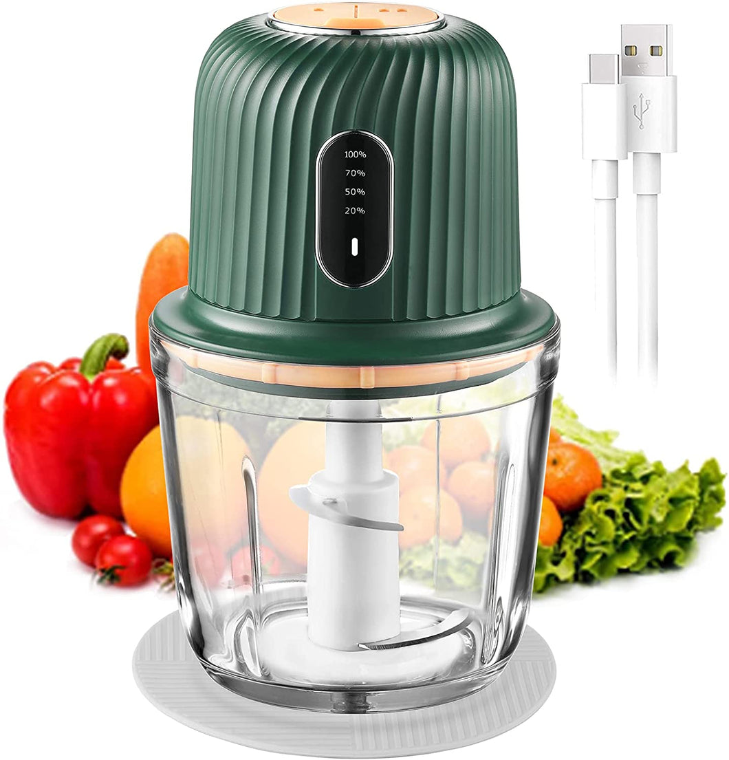 Portable Cordless Electric Baby Food Processor/Food Chopper 2 Glass Cups  10oz/20oz (300ml/600ml) included Vegetable Fruit Meat, Puree, Baby Food  Glass Container with Scraper for Dicing, Mincing 